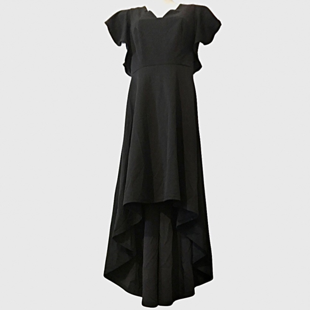 Waterfall Hem Knit Dress with Flutter Sleeves and 
V Neckline.